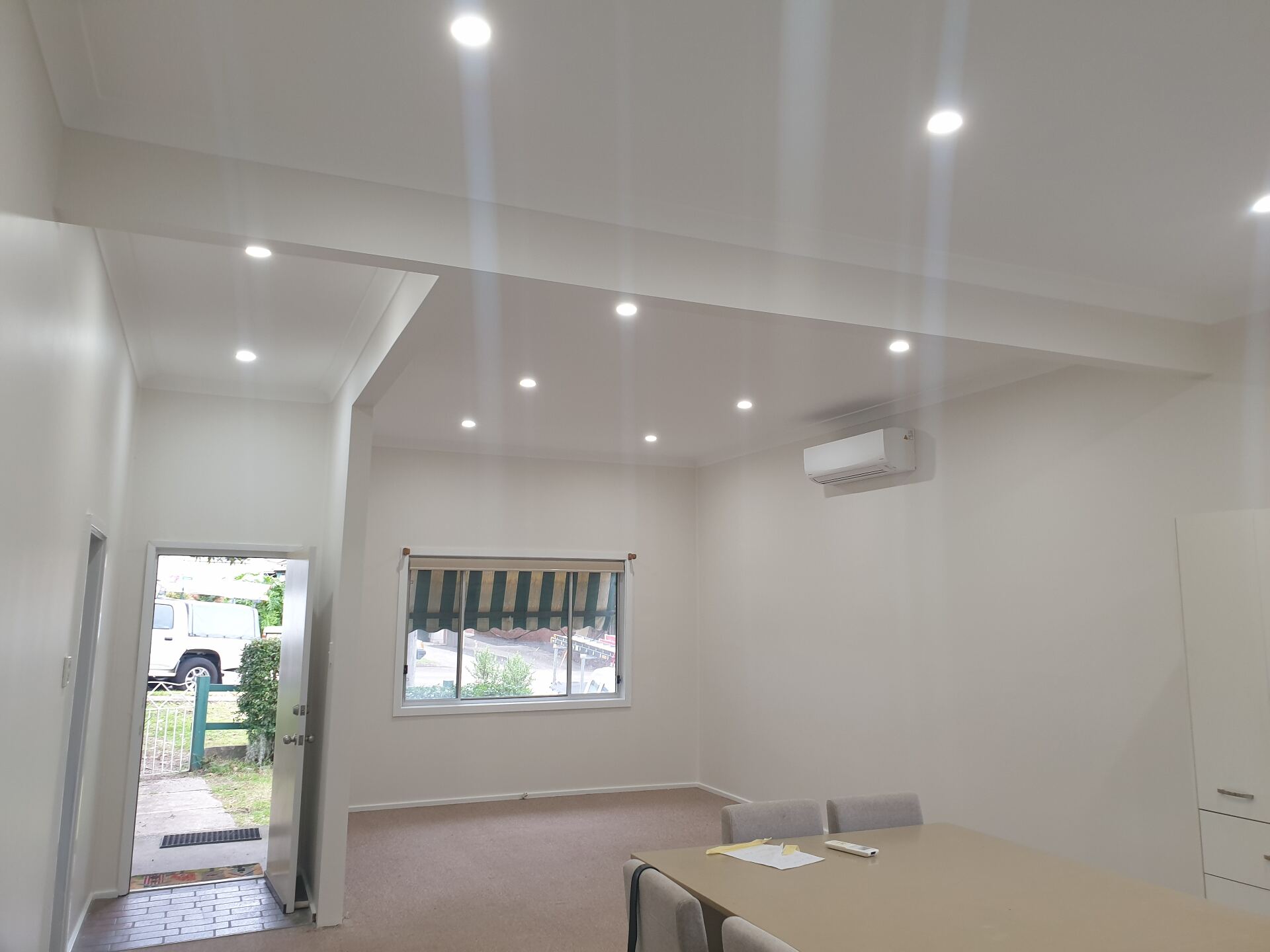 Completed recessed lighting installation in a Newcastle home
